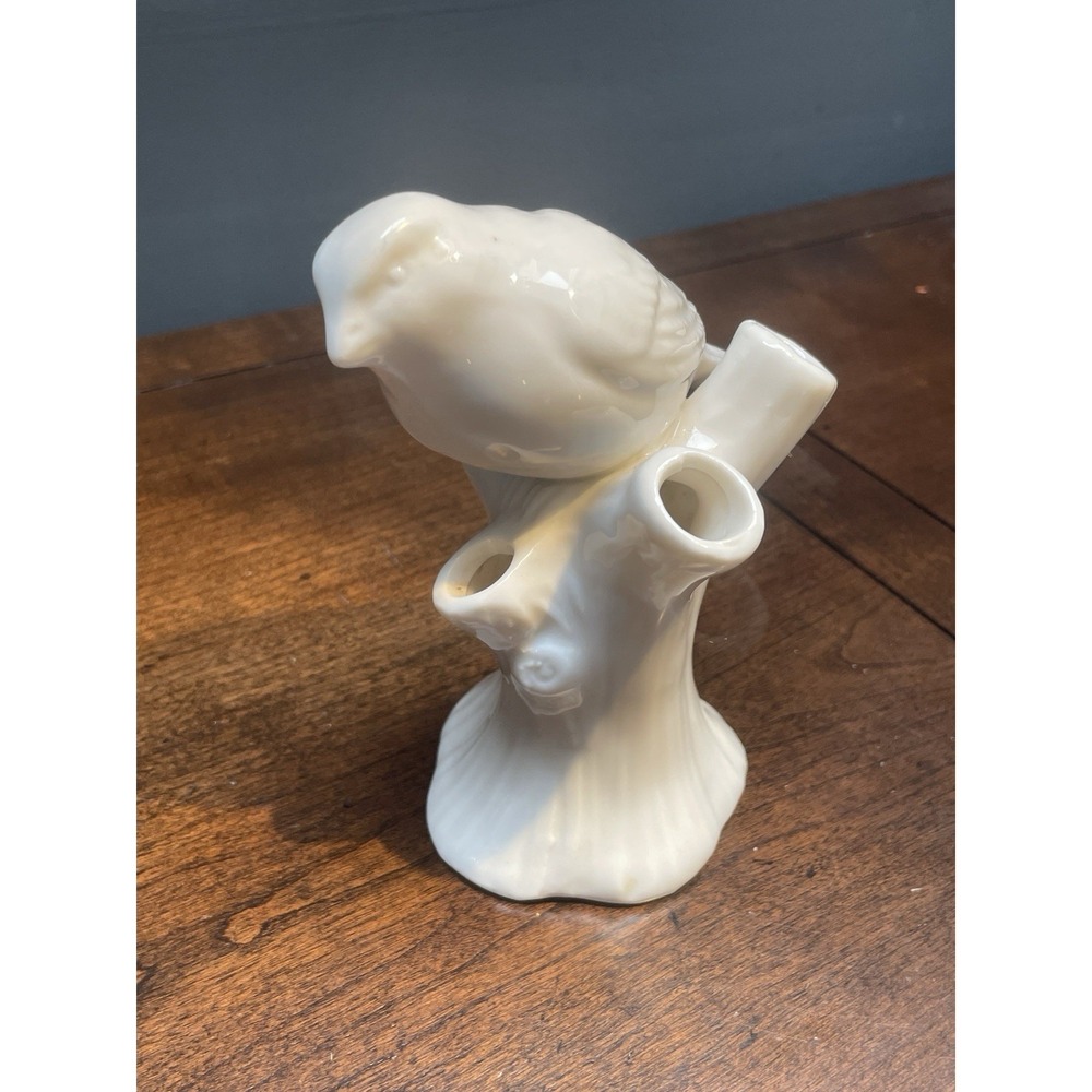 Bisque Porcelain Bird Flower White Vase Decor Dainty Size Collectible